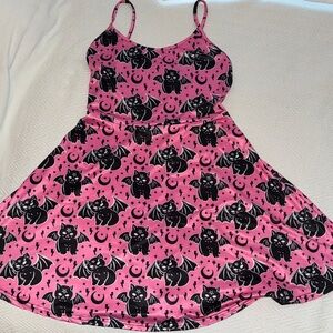 Pink Dress with Black Cat and Moon Print